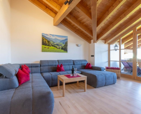 Große Couch im Wohnbereich der Ferienwohnung Panorama Blick